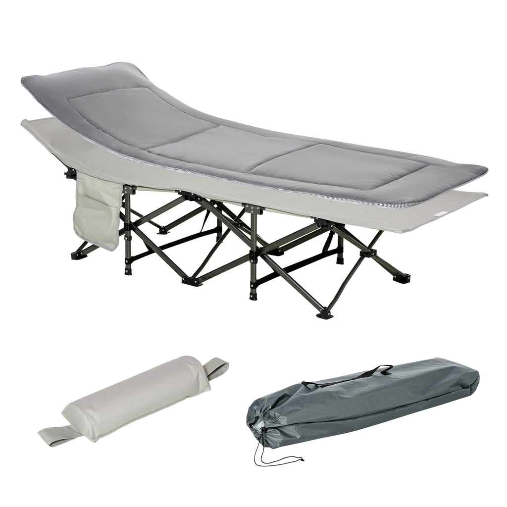 Folding and Padded Camping Cot with Storage Pocket, 188x64.5x53 cm, Light Gray