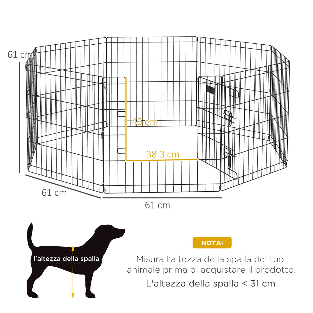 Indoor and Outdoor Dog Playpen with 8 Mesh Panels and Door, 61 x 61cm, Black