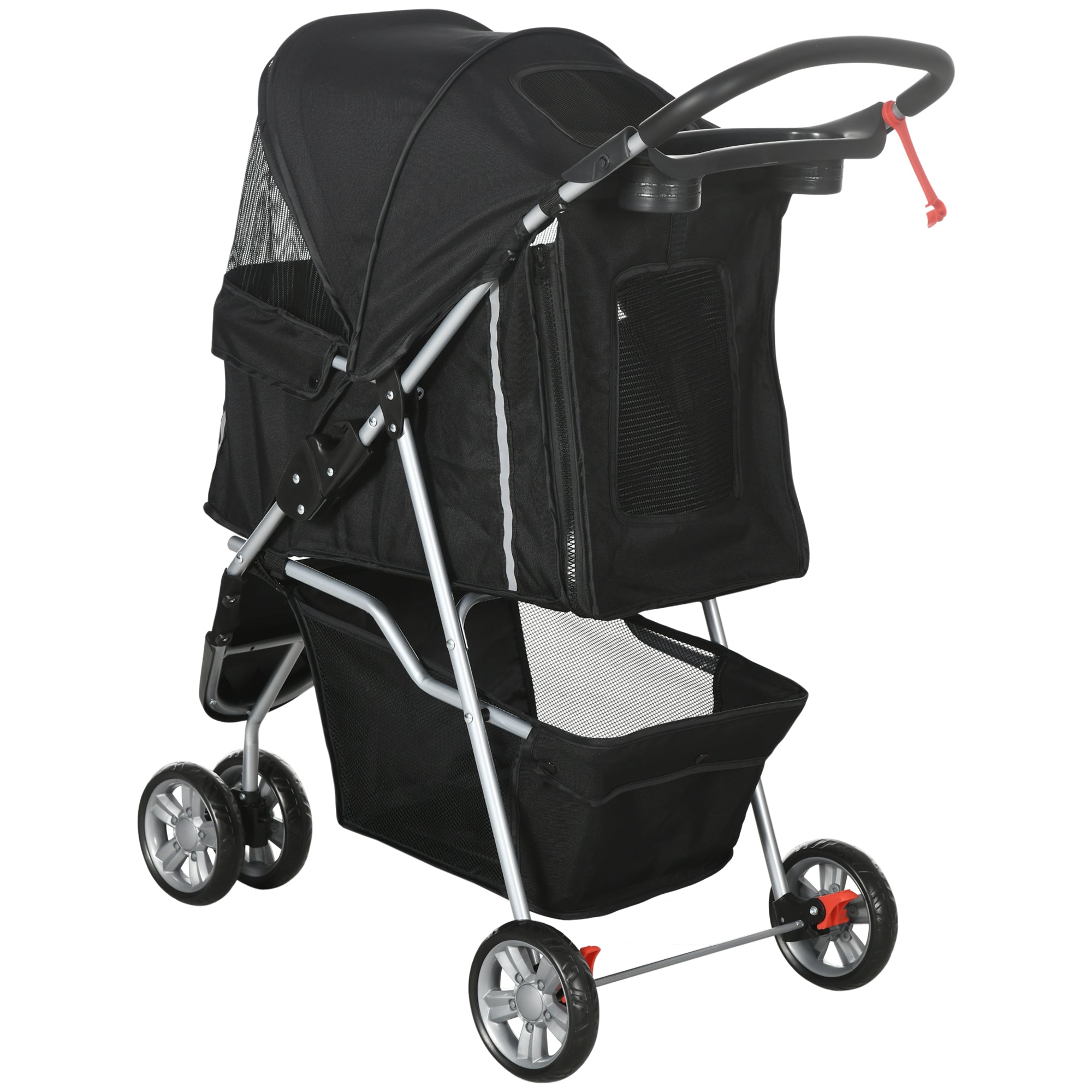 Folding Dog Stroller with Swivel Wheels and Brake, 75x45x97 cm, Black