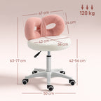 Height-Adjustable Swivel Stool with Arched Backrest, Teddy Fabric, 50x50x63-77 cm, White and Pink