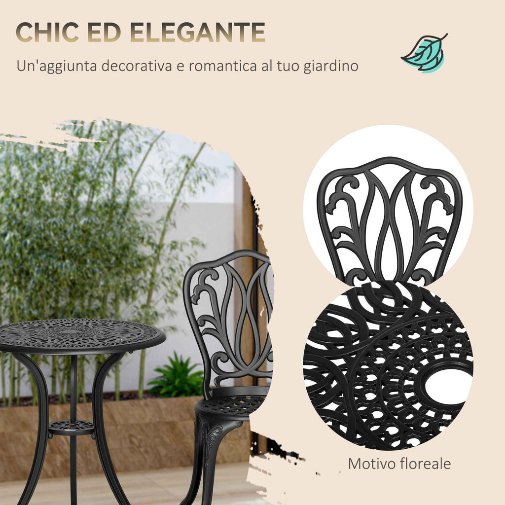Outsunny 3-Piece Garden Set with 2 Outdoor Chairs and Glass Table with Umbrella Hole, Aluminum, Black