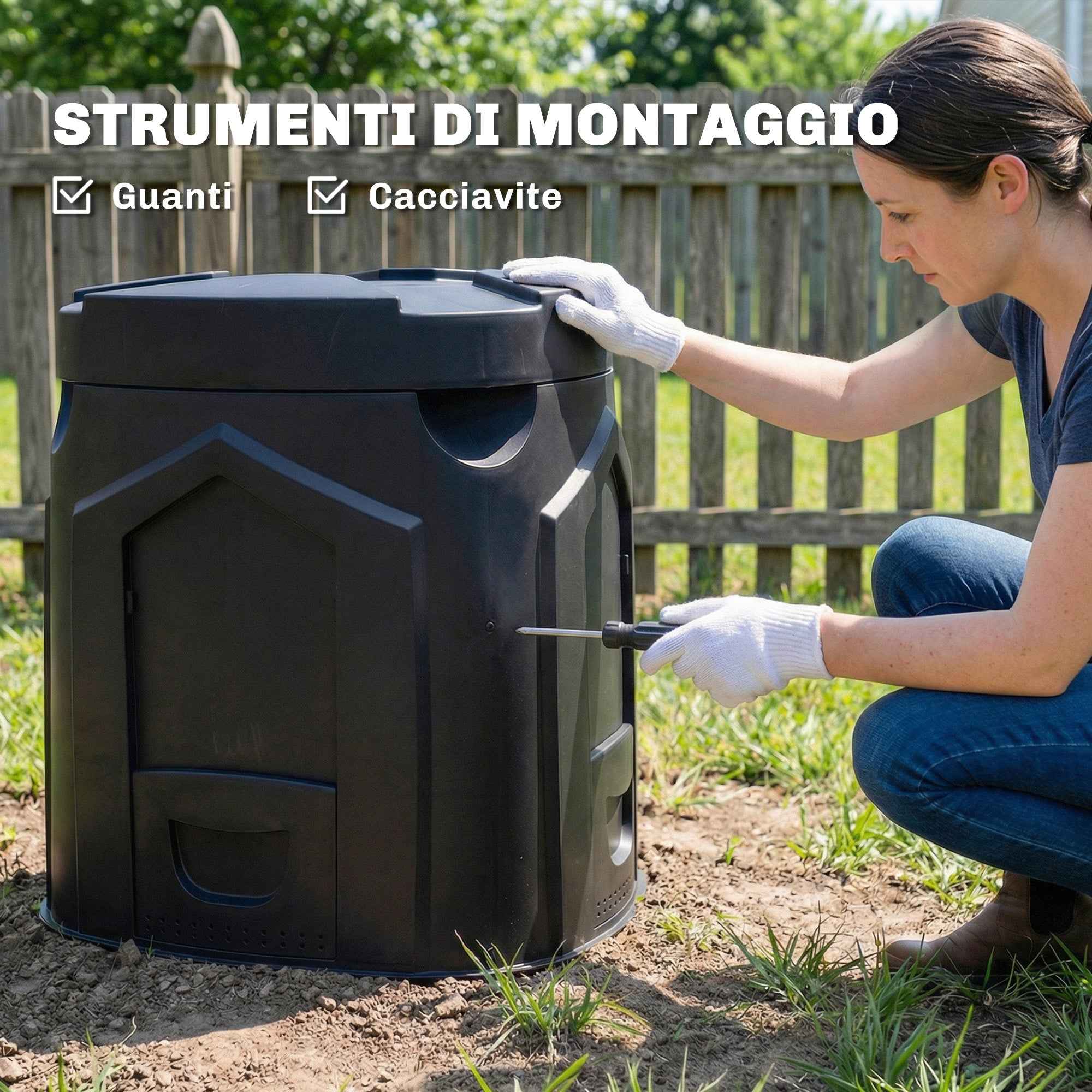 Outsunny Rotating Triangular Garden Composter with 3 Doors, 78x75x78 cm, Black