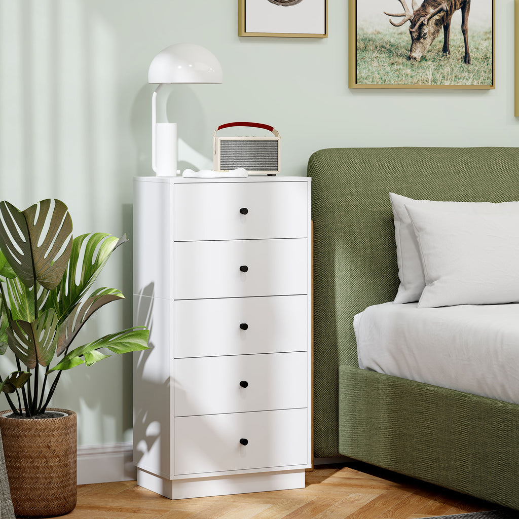 Chest of 5 drawers for modern and space-saving bedroom, 47x29x95 cm, White
