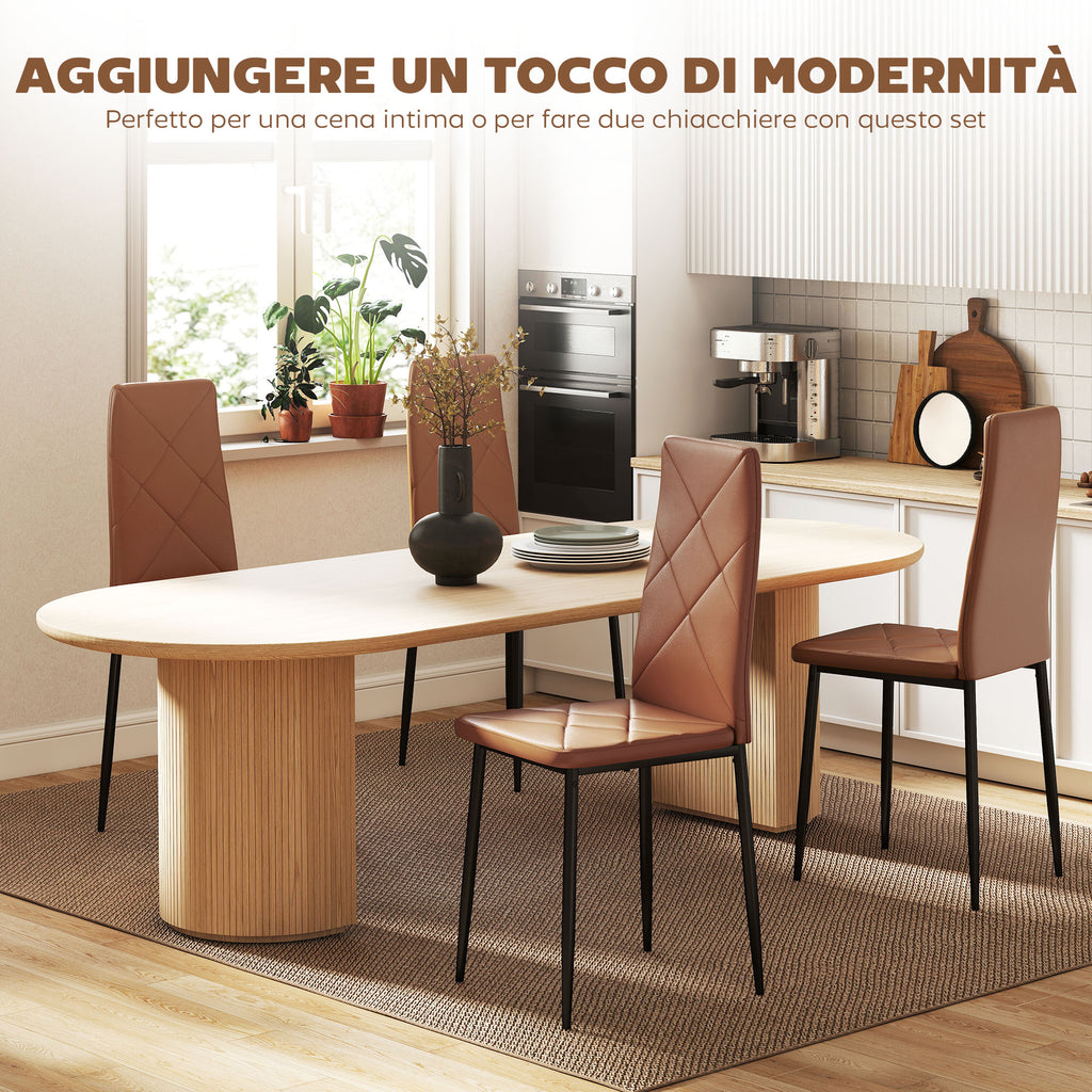 Set of 4 Modern High-Back Dining Chairs in Faux Leather and Steel, 41x50x97 cm, Brown