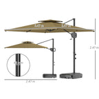 Outsunny 2.5x2.5m Cantilever Umbrella with Fillable Base, Crank Handle and Tilting Head, Khaki