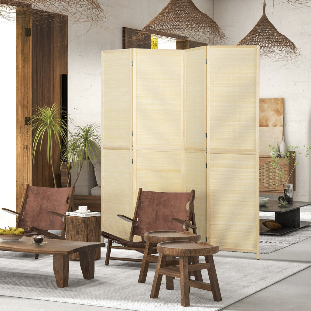 HOMCOM Folding Interior Screen with 4 Doors, Rattan Bamboo Room Divider, 180x1.6x180 cm - Borgè