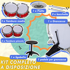 5-Piece Kids Drum Set with Bass Drum with Pedal, Drumsticks, Cymbal and Stool, Ages 3-6 Years, Red
