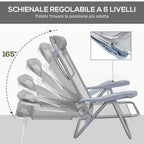 Set of 2 Folding and Reclining Camping Chairs on 6 Levels, in Aluminum and Foam, 62x65x80 cm, Light Gray