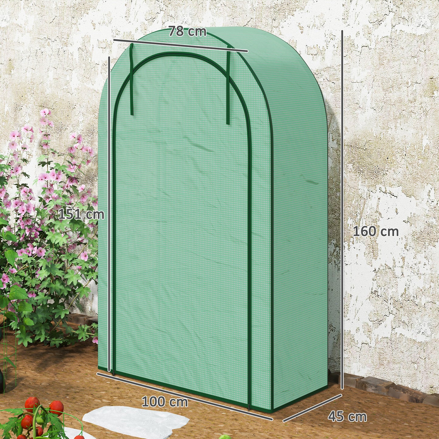 4-Tier Wall Greenhouse with Hinged Door, Steel and PE, 100x45x160 cm, Green