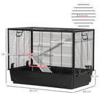 Guinea Pig Cage with Handle, Water Tank, Ramp and Tray, 80x48x58cm, Black - Borge' Group Limited