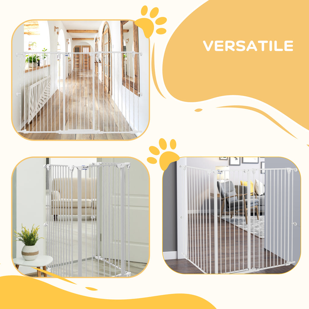 3-Panel Folding Dog Gate with Double Lock, Steel and Plastic, 206 x 120 cm, White
