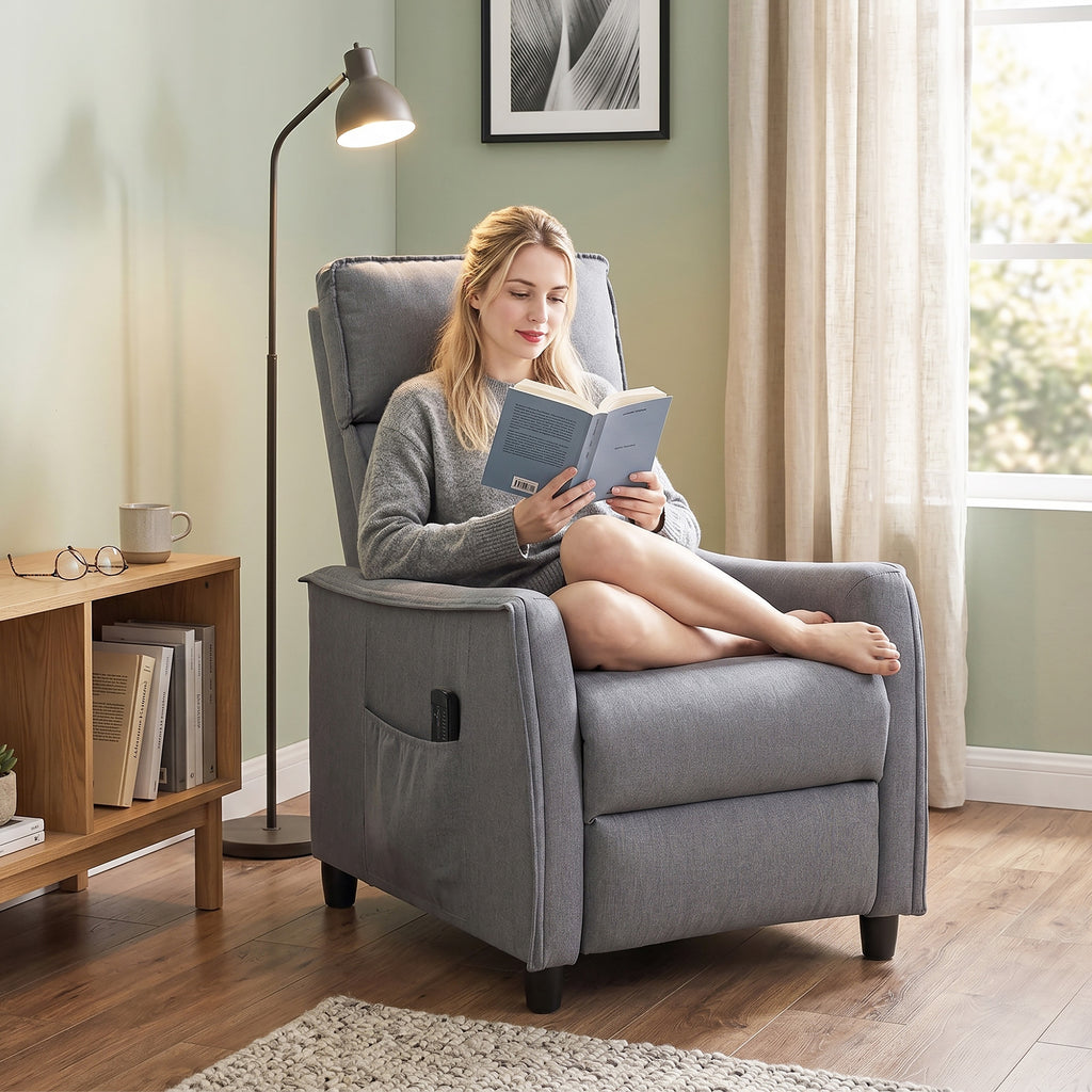 HOMCOM 160° Reclining Massage Chair with Footrest and Remote Control, 69x93x104 cm, Light Grey Linen Effect