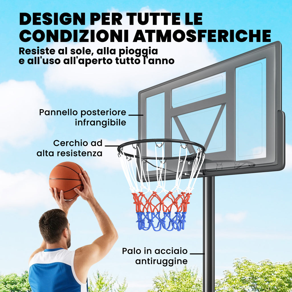 SPORTNOW Basketball Hoop with Adjustable Height 1.3-3m, Fillable Base and Wheels, Black