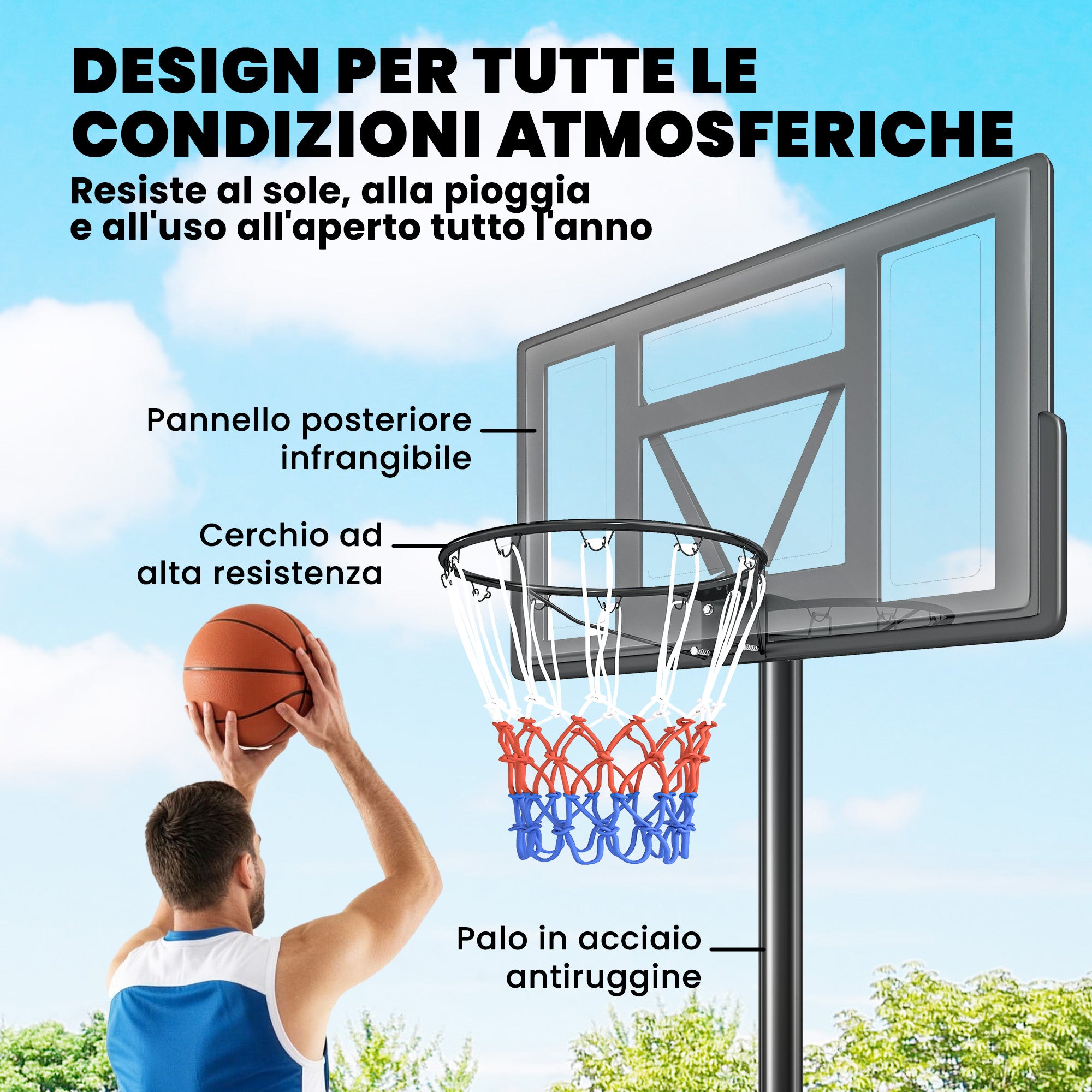 SPORTNOW Basketball Hoop with Adjustable Height 1.3-3m, Fillable Base and Wheels, Black