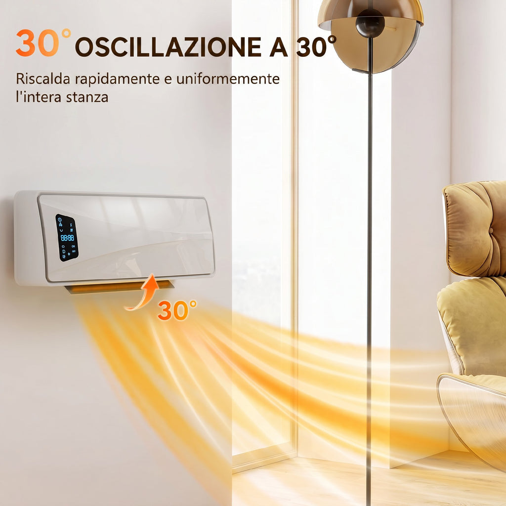 HOMCOM 2000W Wall-Mounted Ceramic Heater with 3 Modes, Adjustable Temperature, Timer, Remote Control, White