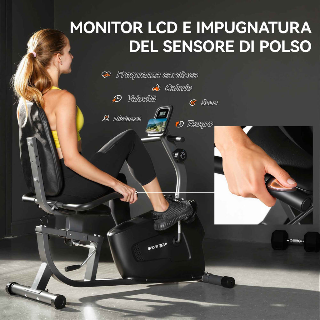 SPORTNOW Recumbent Home Exercise Bike with 8 Levels of Magnetic Resistance, Heart Rate Measurement, Adjustable Seat
