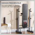 Folding Weight Bench with 8 Adjustable Heights and Steel and PU Barbell Rack, 140x73x98-122 cm, Grey