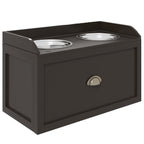 Stainless Steel and Wood Raised Dog Bowls with Drawer, 60x30x36cm, Brown