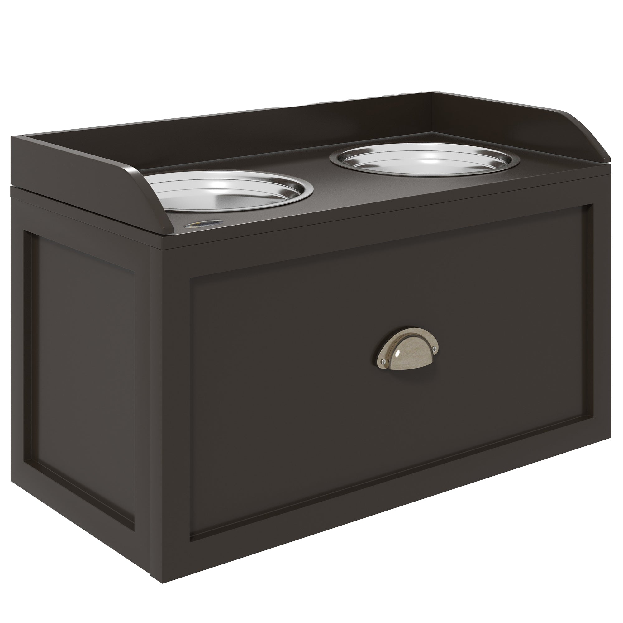 Stainless Steel and Wood Raised Dog Bowls with Drawer, 60x30x36cm, Brown
