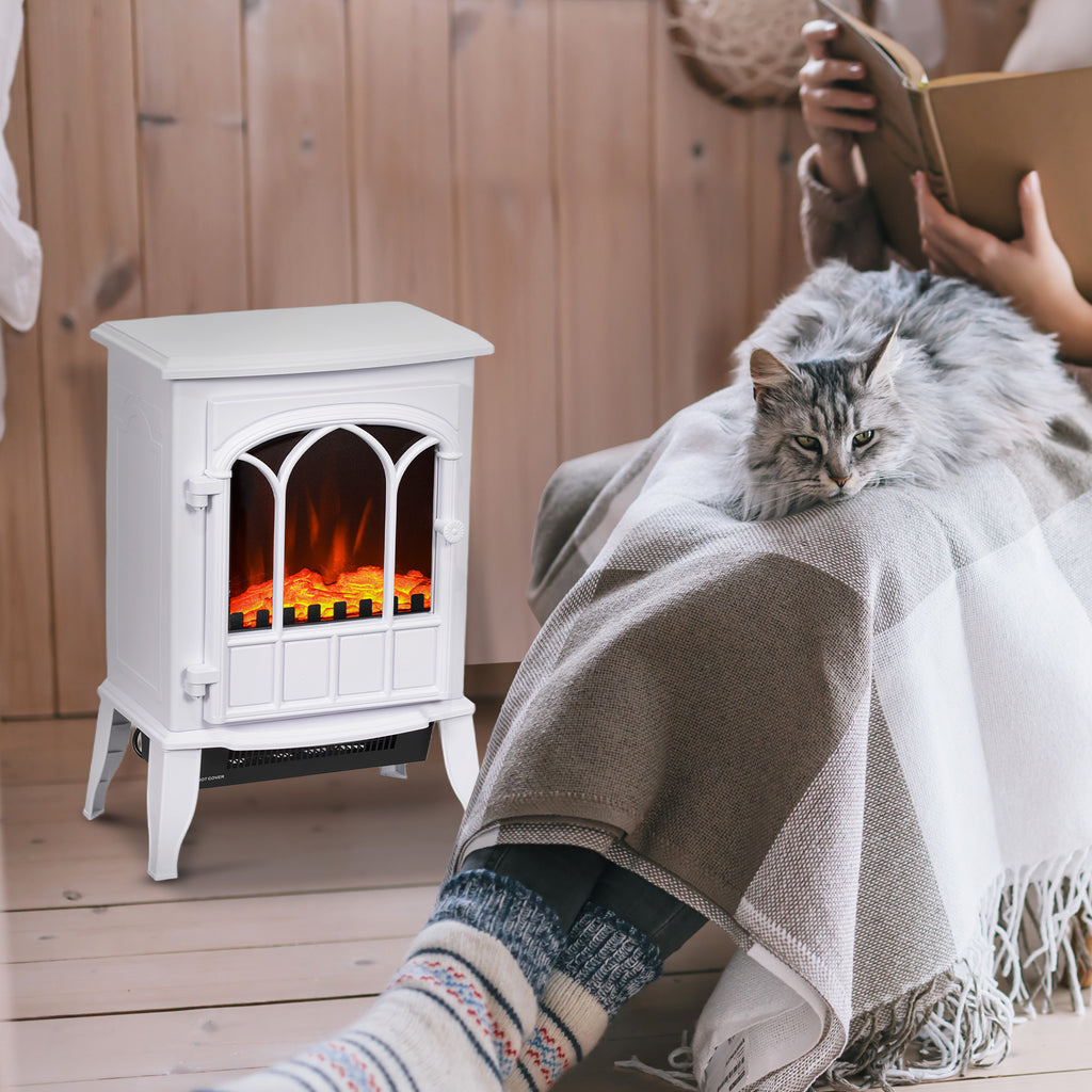 Electric Floor Fireplace, 1000W/2000W Power, Adjustable Flame Effect, 39x23x56.5cm, White