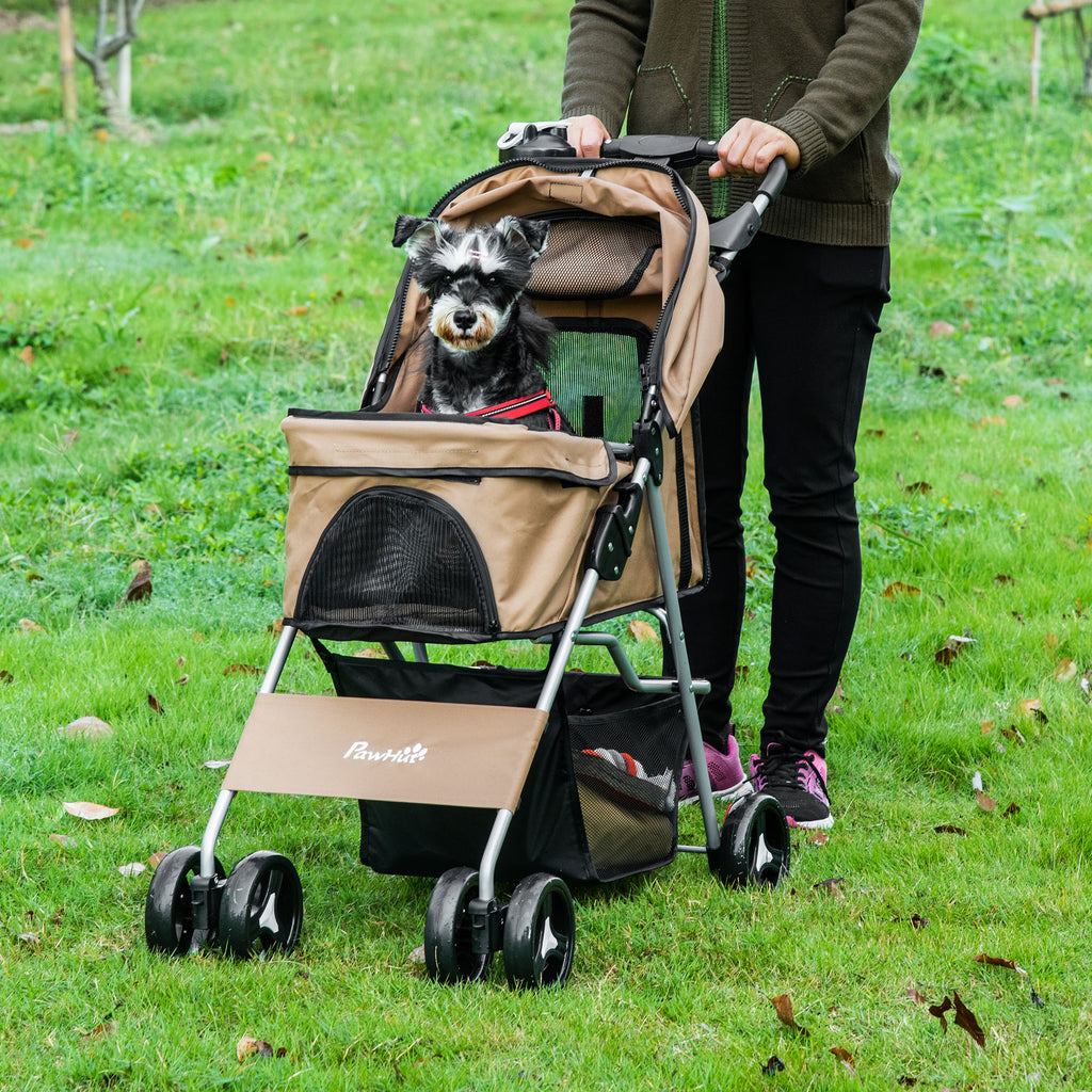 Foldable Dog Stroller for Small and Mini Dogs with Basket and Cup Holder, 75x46x94 cm, Coffee