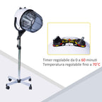 HOMCOM 1180W Adjustable Height Hood Hair Dryer, Hair Dryer with 60-Minute Timer and Swivel Wheels, Made of PP, PC and Steel, 65x65x115-165 cm, White
