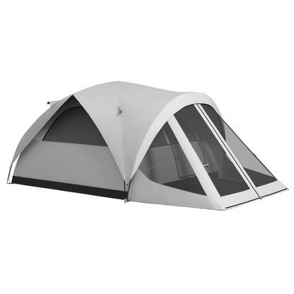 Outsunny Waterproof 4-Person Camping Tent with Sleeping Area and Living Area, in Polyester, 430x300x190 cm, Gray - Borgè