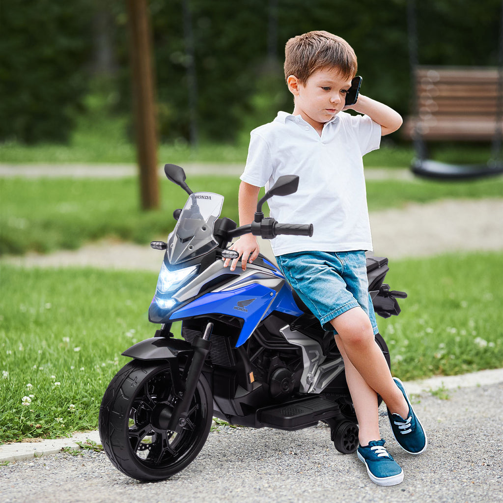 AIYAPLAY Electric Motorcycle for Children 3-6 Years Old, Honda Licensed, 12V Dual Motors, Wheels, 3 km/h, Max 30kg, Blue