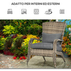 Outsunny Garden Chair Adironrack with armrests, in rattan and steel, 64x80x90 cm, brown and gray - Borgè