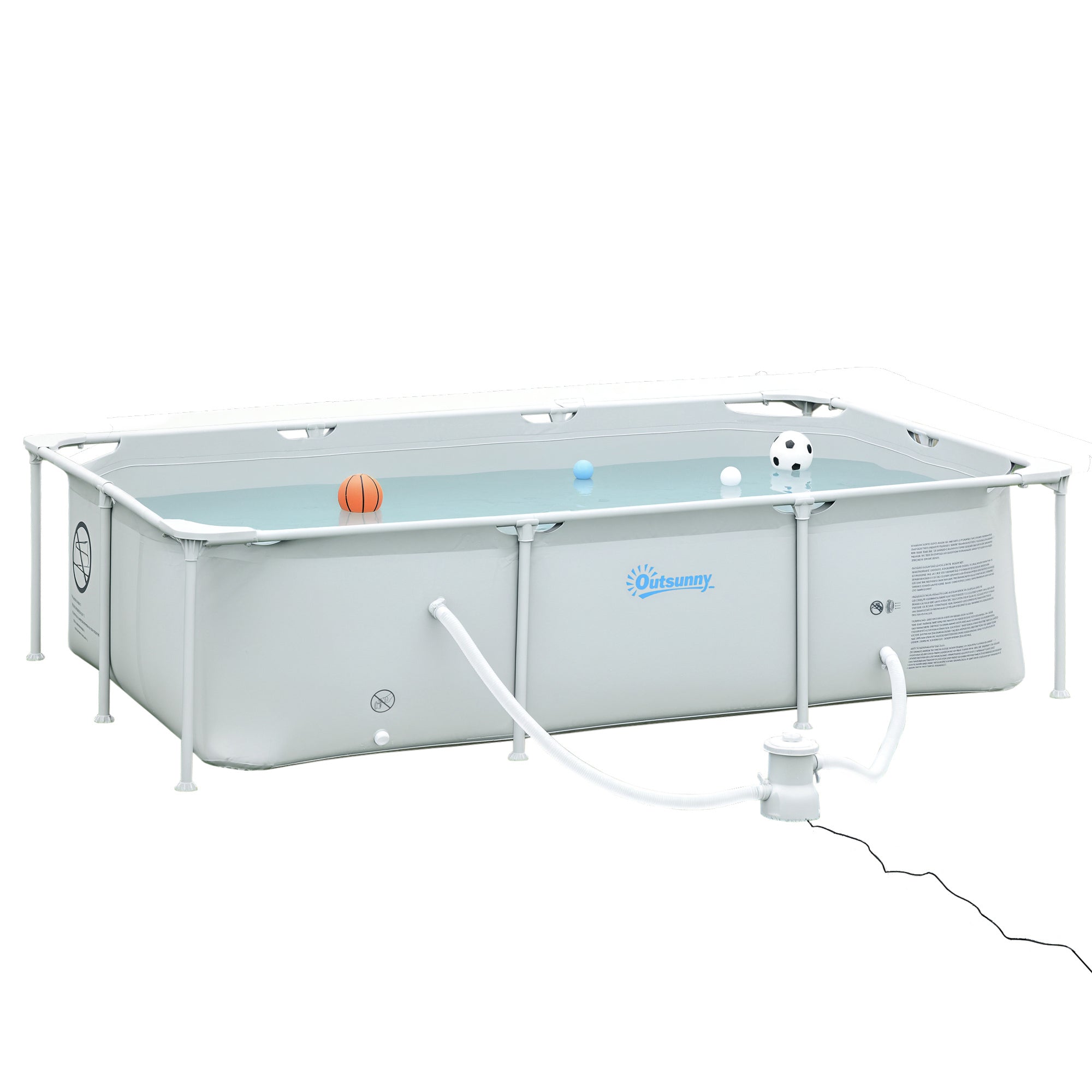 Freestanding Above Ground Pool, Rectangular Rigid Pool with Filter and Valve in Steel and PVC, Grey, 252x152x65cm
