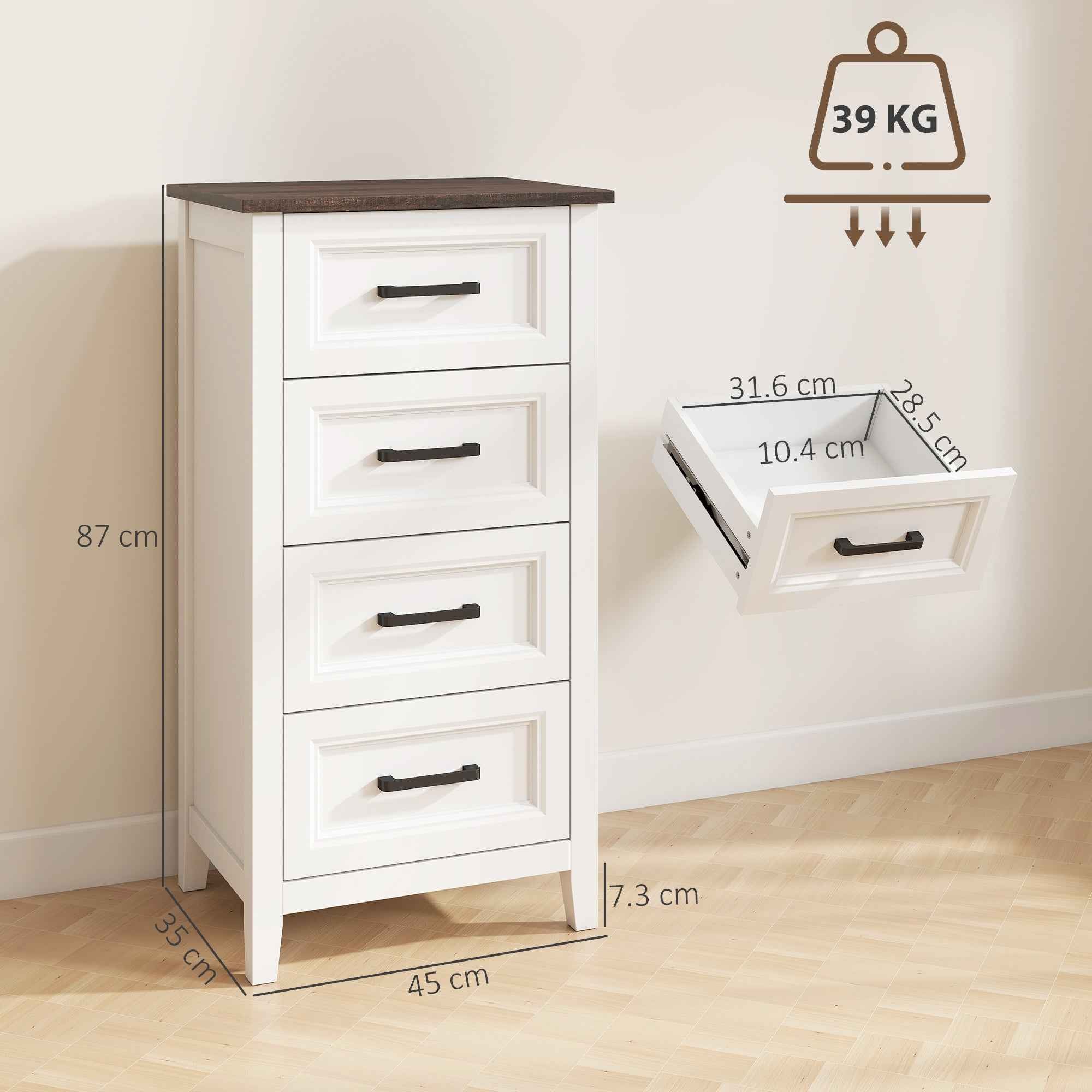HOMCOM Chest of Drawers with 4 Drawers, Tall Unit for Bedroom and Living Room