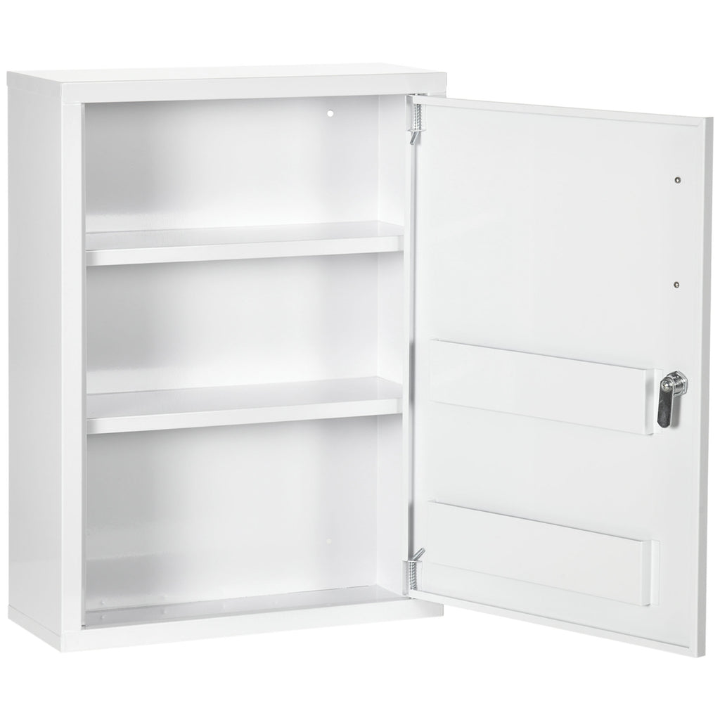 Wall Mounted Medicine Cabinet with 2 Shelves and 2 Keys, Steel, 40x15x53.5 cm, White