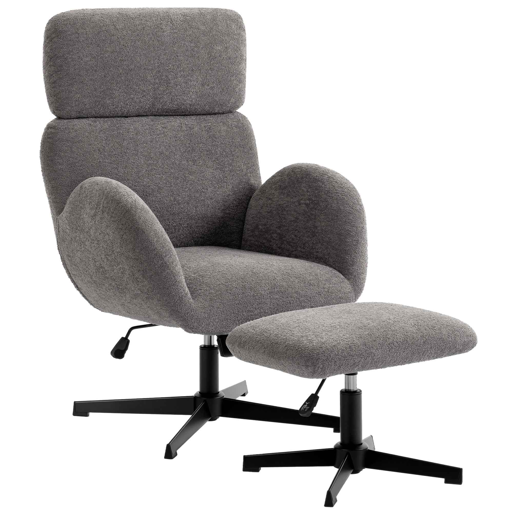Swivel Chair with Footrest, Height-Adjustable with Adjustable Headrest, Rocking Function, Grey