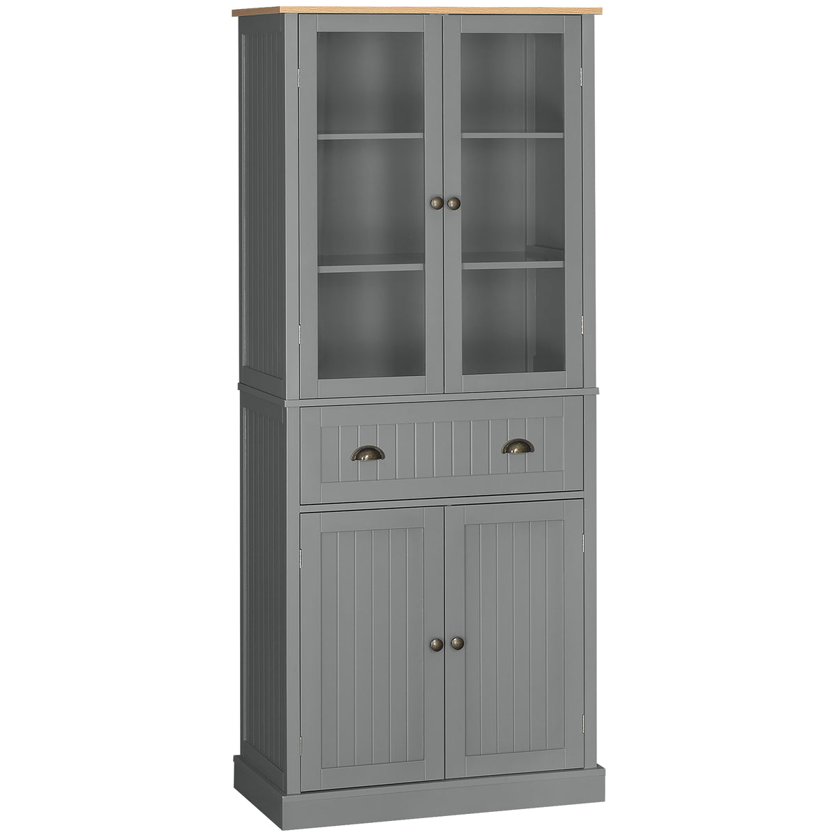 5-Tier Pantry Unit with Central Drawer in MDF and Chipboard, 76x40x182.5 cm, Grey