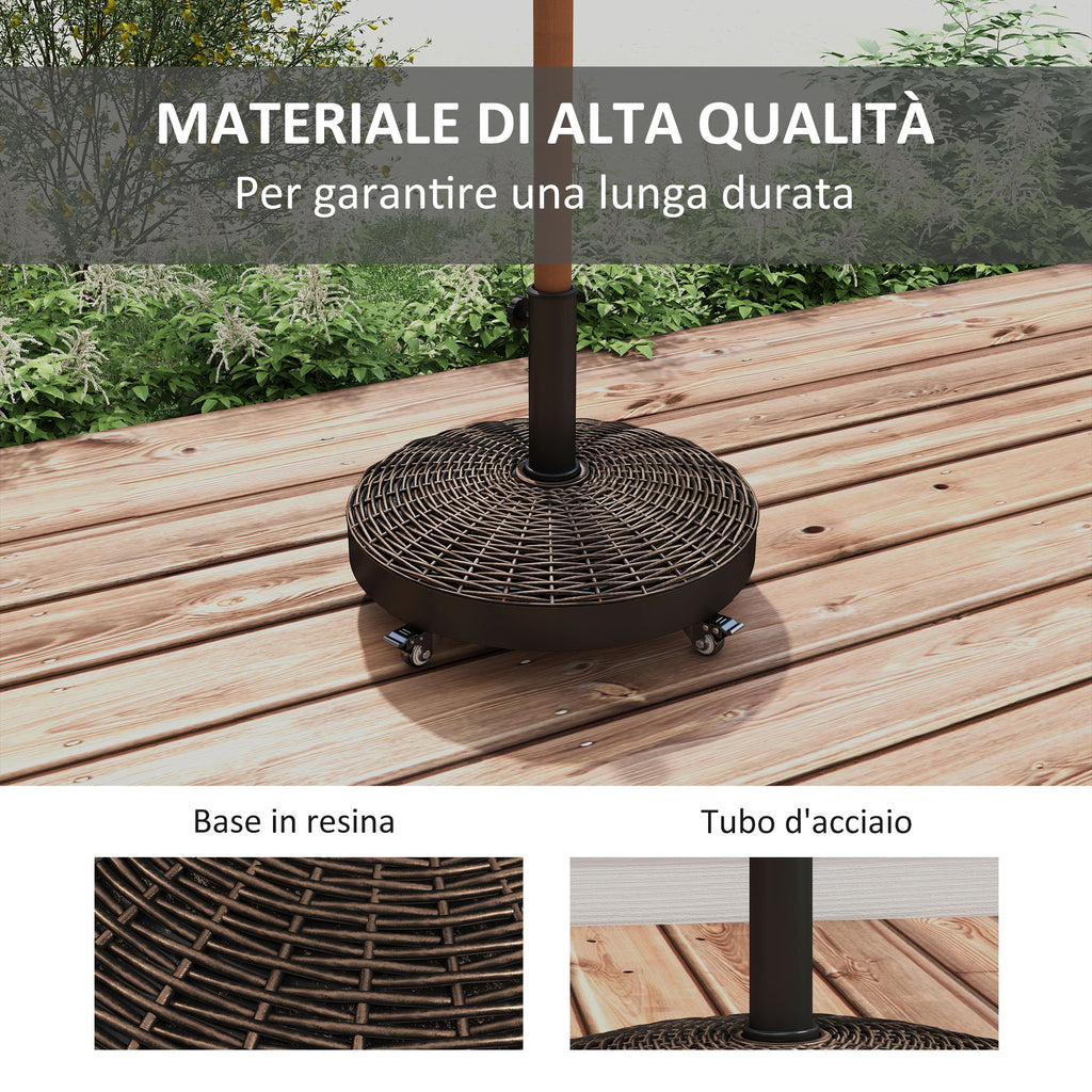 Round Garden Umbrella Base with 4 Wheels with Brakes, in Steel and Resin, Ø52x41 cm, Bronze and Black