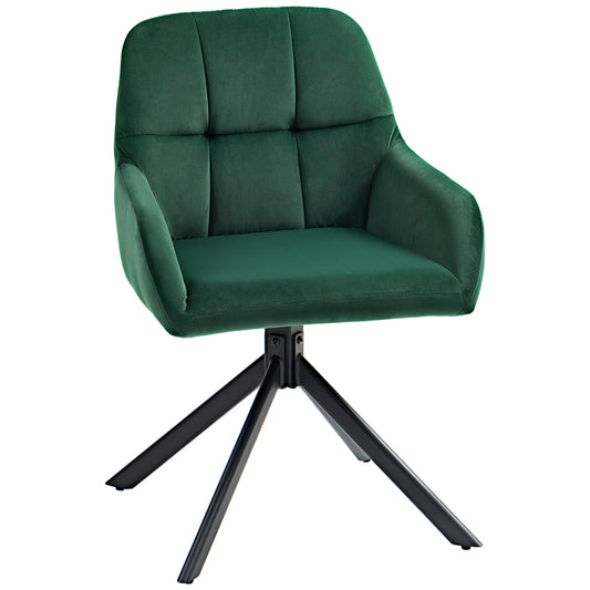 Modern Velvet Armchair with Swivel Seat, Steel Armrests and Legs, Green