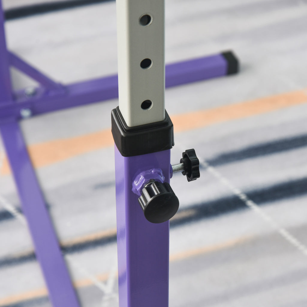 HOMCOM Height-Adjustable Gymnastics Bar for Children Ages 3+, Made of Steel and Solid Beech Wood, Purple
