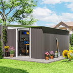 Garden Shed with Sliding Door, Steel, 345x280.5x169-201cm, Grey