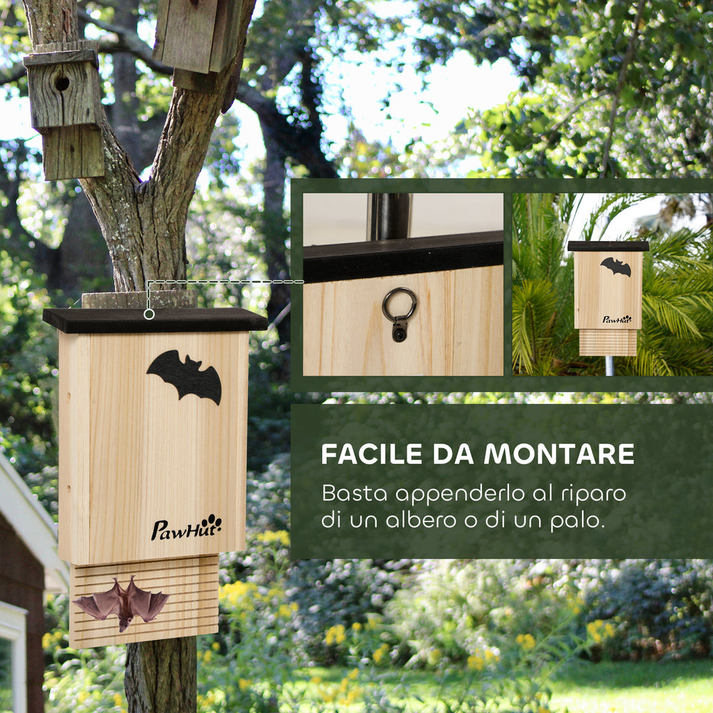 Set of 3 Outdoor Fir Wood Bat Houses, 25x6x37.5 cm, Natural Wood