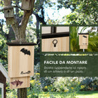 Set of 3 Outdoor Fir Wood Bat Houses, 25x6x37.5 cm, Natural Wood