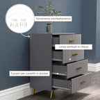 Modern 4 Drawer Chest of Drawers in Wood and Aluminum, 60x40x90 cm, Gold and Dark Grey
