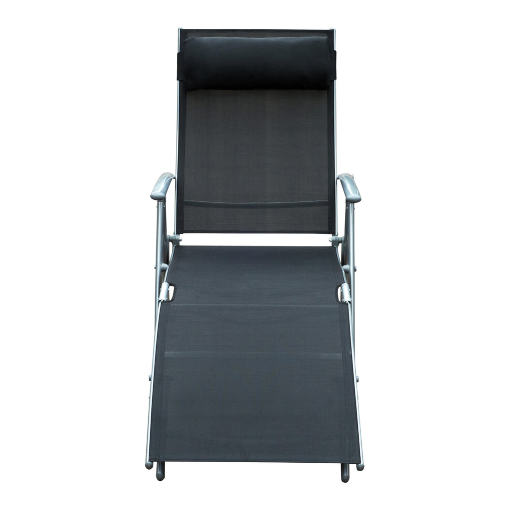 Outsunny Folding Garden Lounger with Cushion, 7-Reclining Backrest, 137x63.5x100.5cm, Black