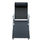 Outsunny Folding Garden Lounger with Cushion, 7-Reclining Backrest, 137x63.5x100.5cm, Black