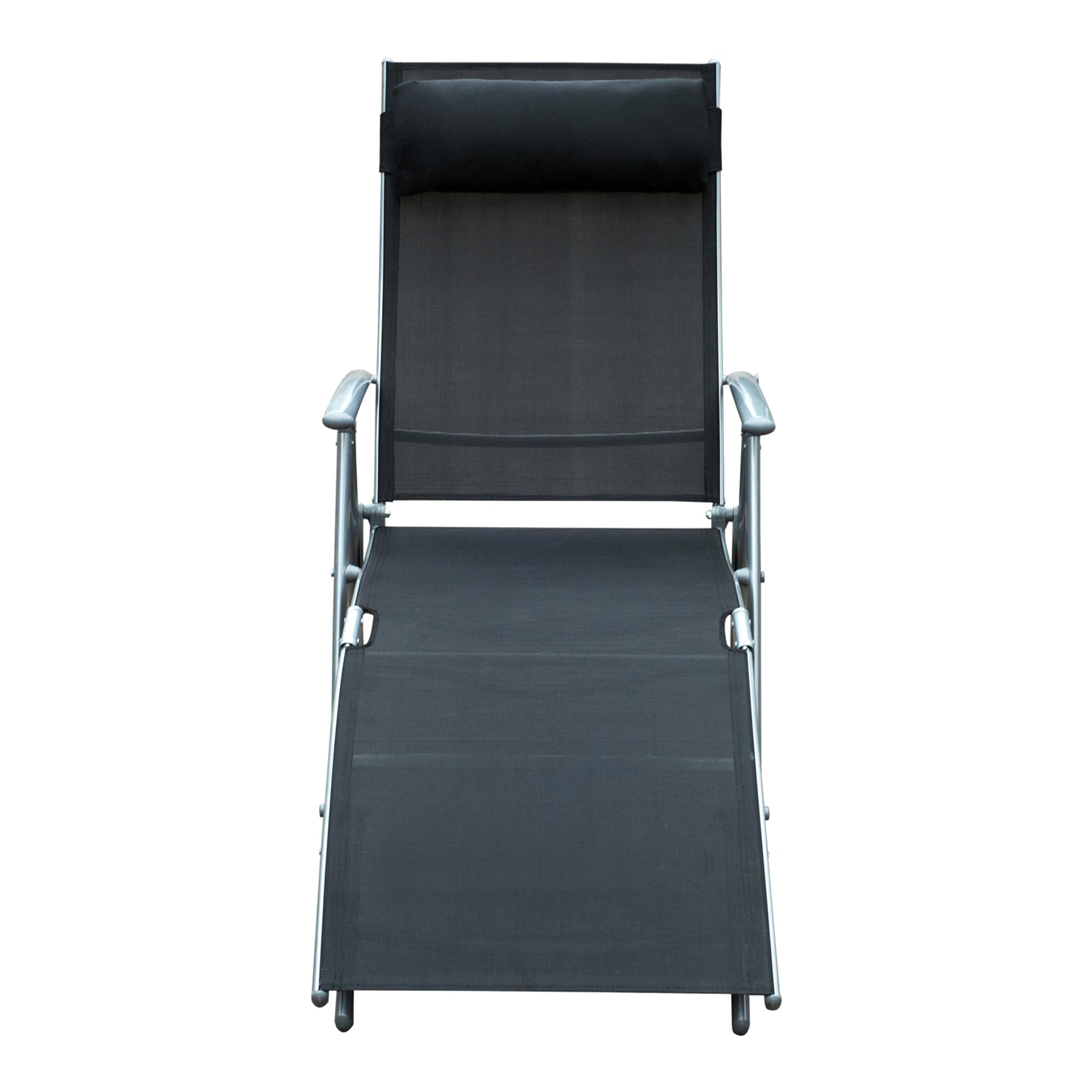 Outsunny Folding Garden Lounger with Cushion, 7-Reclining Backrest, 137x63.5x100.5cm, Black