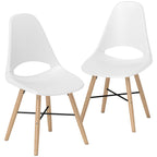 Set of 2 Nordic Style Plastic and Wood Dining Chairs with Curved Backrest, White