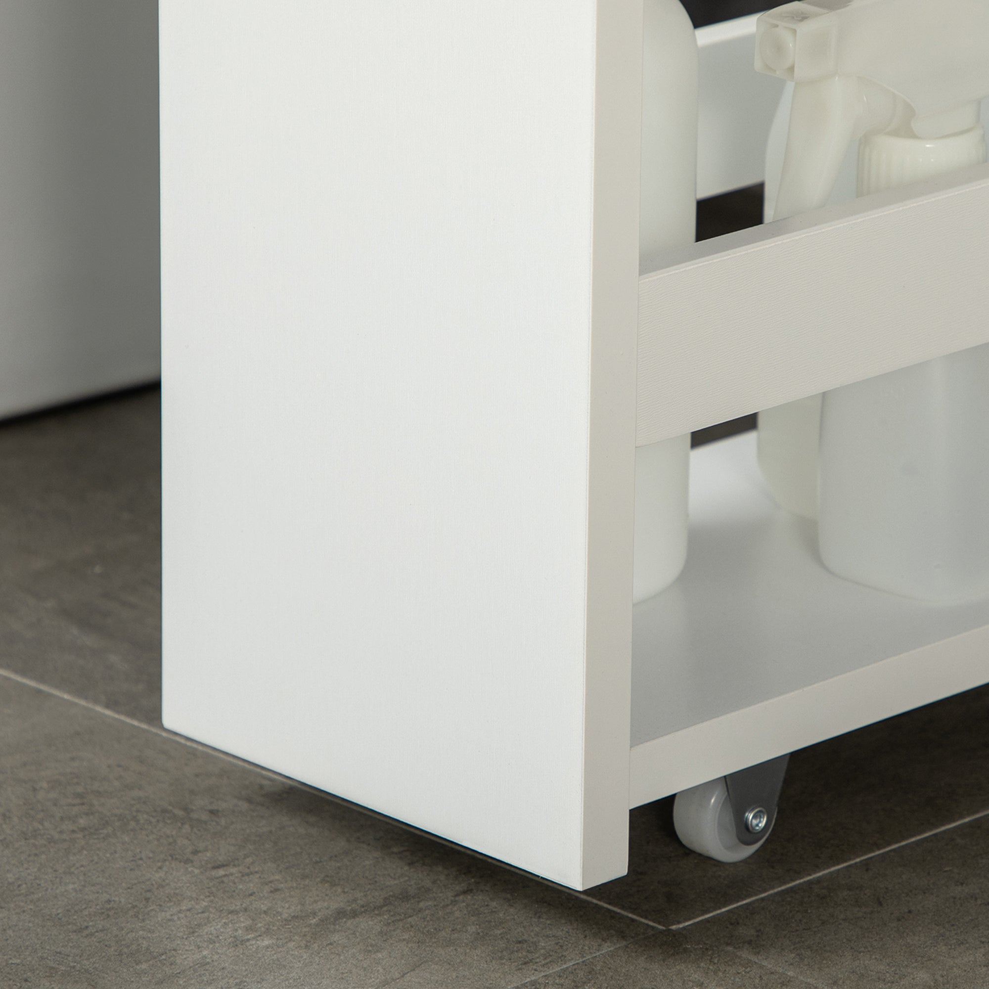 kleankin Space-Saving 3-Tier Bathroom Cart with Wheels and Wooden Handle, 48x15x80cm, White