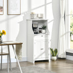 Microwave Oven Cabinet with Drawer and 2-Door Cabinet, 60x40x122.5 cm, White