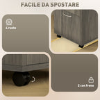 4-Wheel File Cabinet with Open Shelf and Drawers, Wood and Metal, 40x35x60 cm, Grey