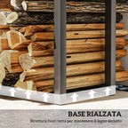 Adjustable Indoor Outdoor Metal Log Holder with S Hooks, 40-65x25x100-150cm, Black