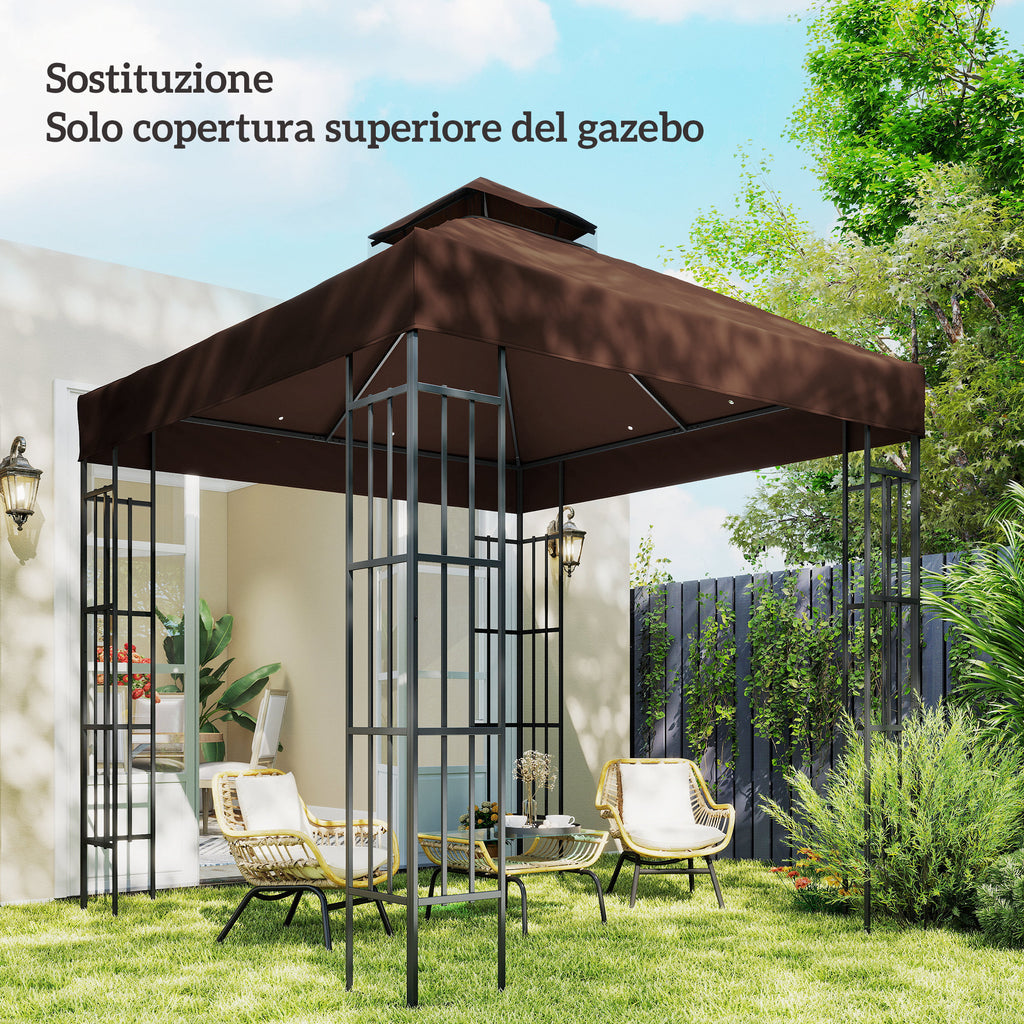 Outsunny 3x3m UPF30+ 2-Tier Coffee Polyester Garden Gazebo Cover